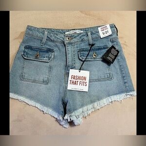 Celebrity Pink Light Blue Frayed Jean Shorts